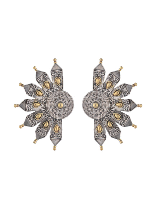 Vintage Tribal Sterling Silver Earrings with Golden Accents