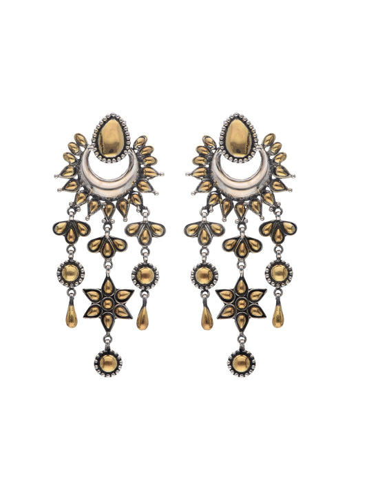 Antique Gold-Plated Crescent and Star Drop Earrings