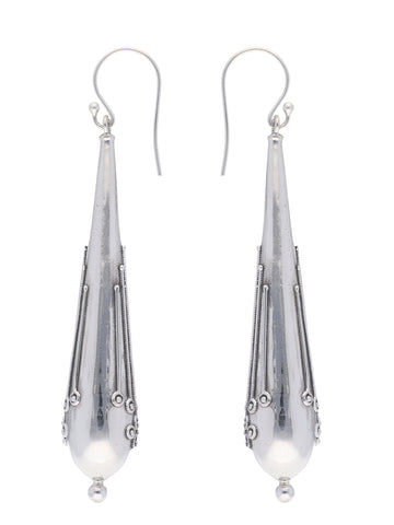 Sterling Silver Long Teardrop Earrings with Ornate Detailing