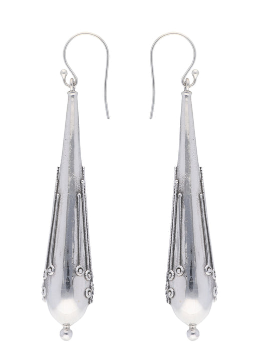 Sterling Silver Long Teardrop Earrings with Ornate Detailing