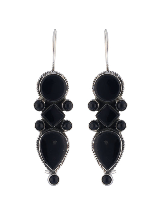 Intricate Black Onyx Sterling Silver Dangle Earrings