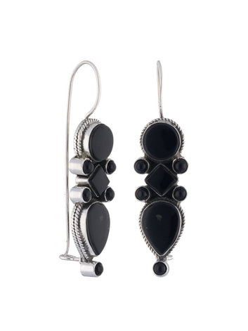 Intricate Black Onyx Sterling Silver Dangle Earrings