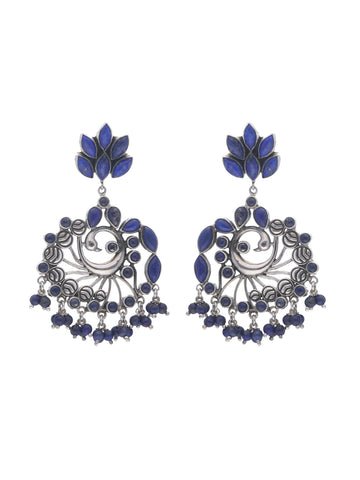 Lapis Lazuli Peacock-Inspired Silver Dangle Earrings