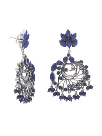 Lapis Lazuli Peacock-Inspired Silver Dangle Earrings