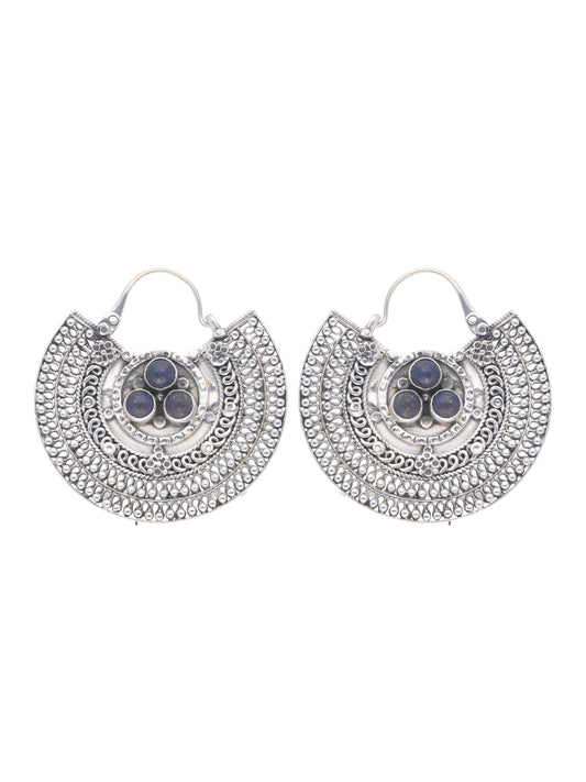 Intricate Lapis Lazuli Silver Filigree Hoop Earrings