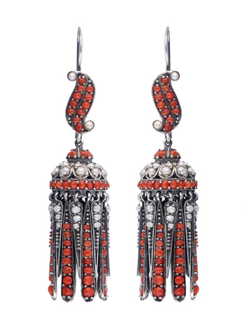 Coral and Pearl Studded Jhumka Earrings