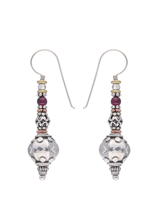 Elegant Multi-Toned Silver Drop Earrings with Bead Accents