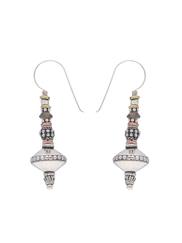 Handcrafted Silver Drop Earrings with Mixed Metal Beads