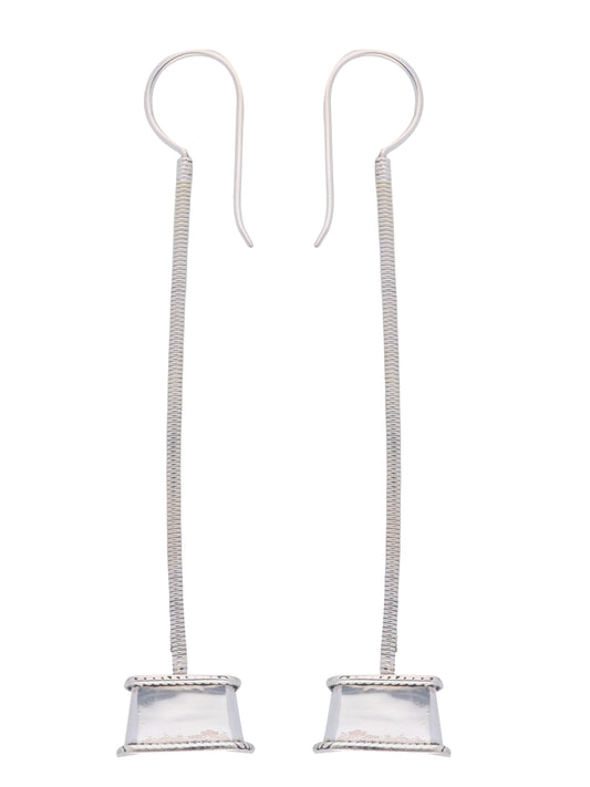 Minimalist Long Drop Silver Earrings with Cylindrical Charm