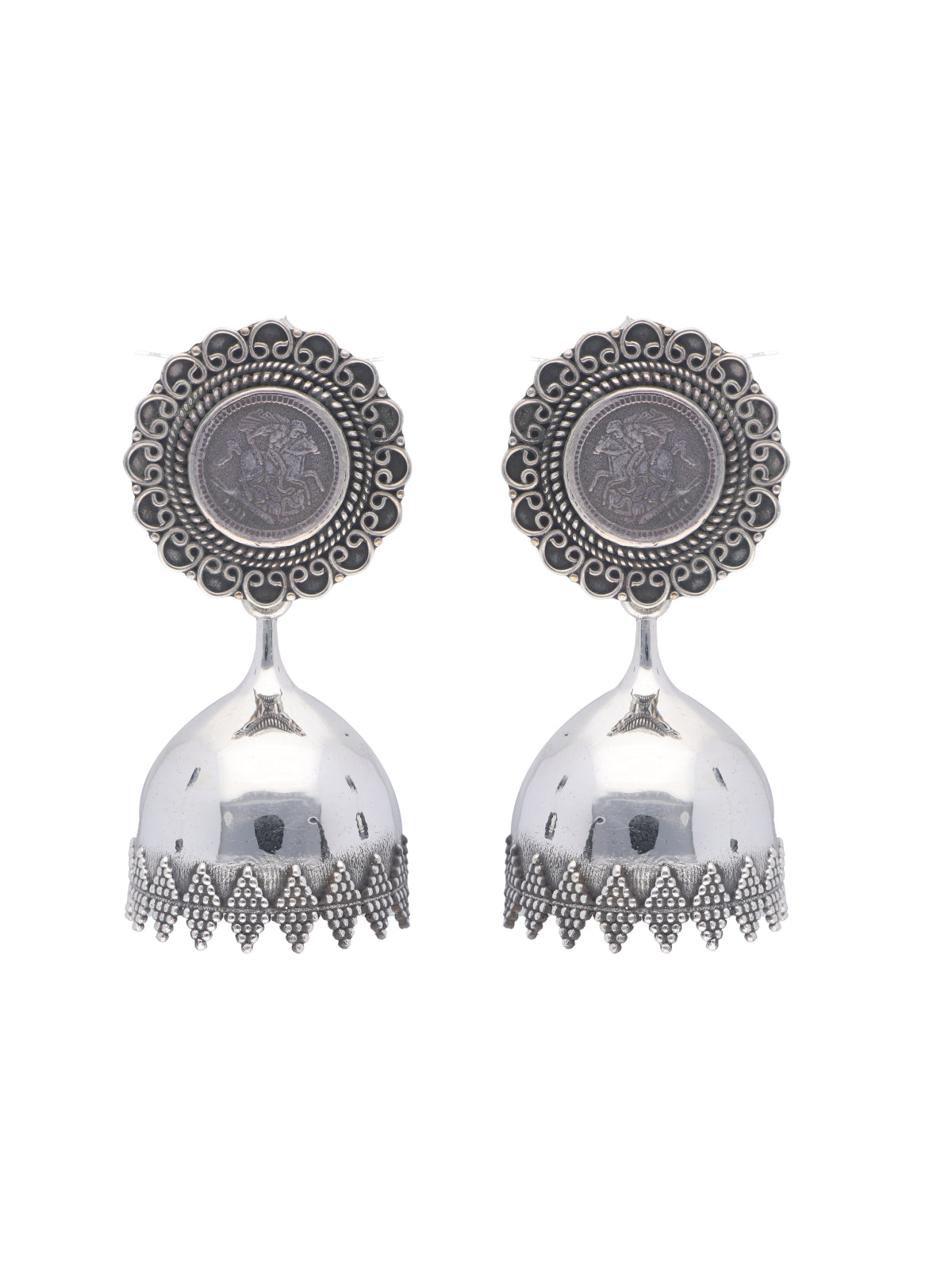 Vintage Coin Drop Earrings with Ornate Filigree and Dome Design