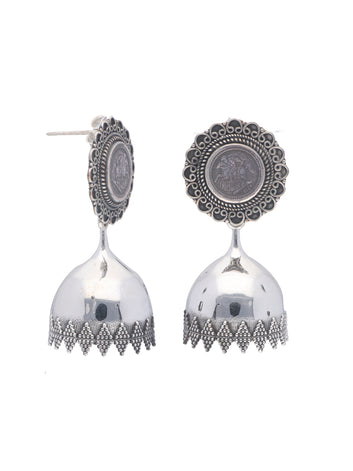 Vintage Coin Drop Earrings with Ornate Filigree and Dome Design