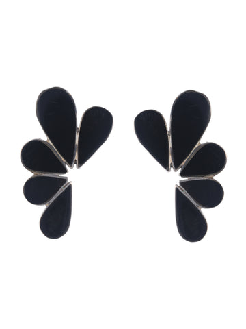 Contemporary Black Petal Cluster Earrings in Sterling Silver