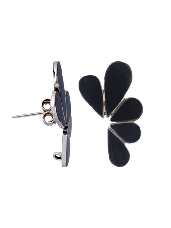 Contemporary Black Petal Cluster Earrings in Sterling Silver