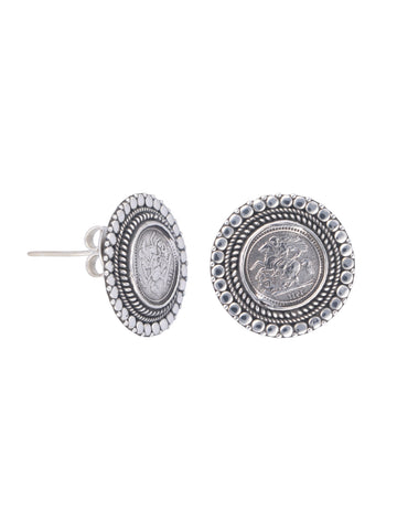 Antique-Style Coin-Inspired Circular Stud Earrings with Beaded Border