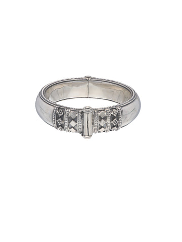 Classic 925 Sterling Silver Hinged Bangle with Geometric Detailing