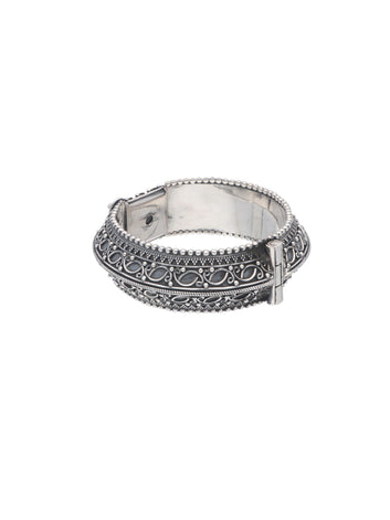 Antique-Style 925 Sterling Silver Bangle with Ornate Filigree Design