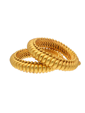 Elegant 925 Silver Gold-Plated Coil Bangle Bracelets with Beaded Accents