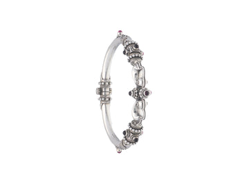 Traditional 925 Sterling Silver Bangle with Garnet Gemstone Accents