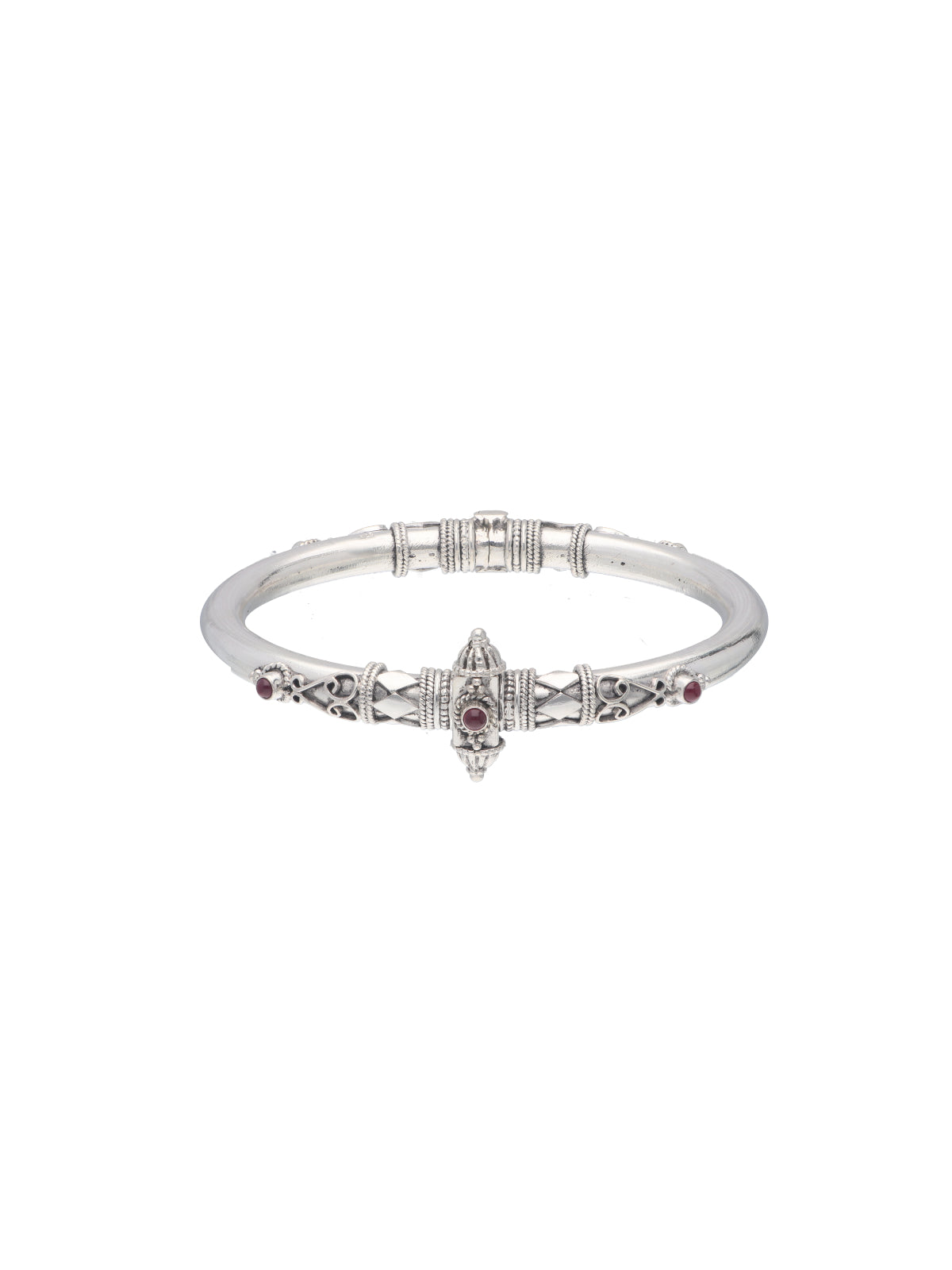 Bangle with Intricate Detailing and Garnet Accents