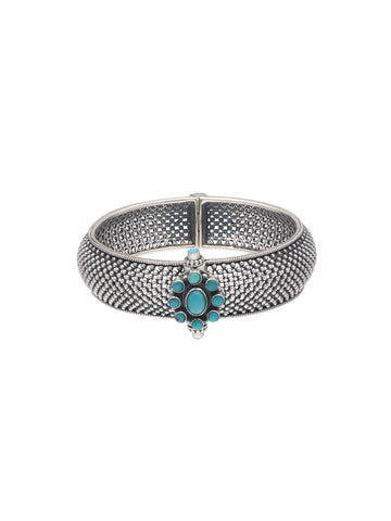 Turquoise Elegance Bangle with Intricate Meshwork