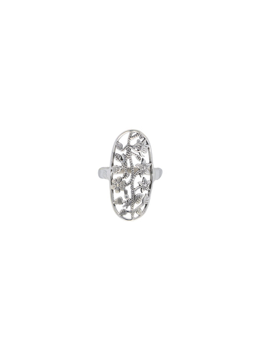 Ornate Floral Filigree Silver Ring