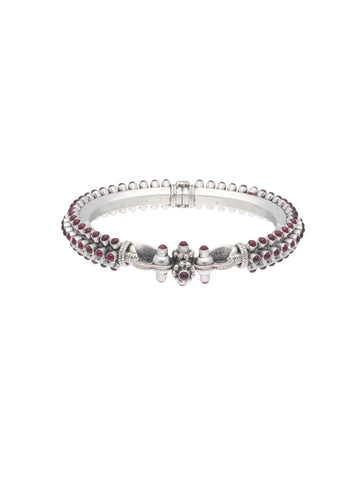 Garnet Elegance: Sterling Silver Hinged Bangle