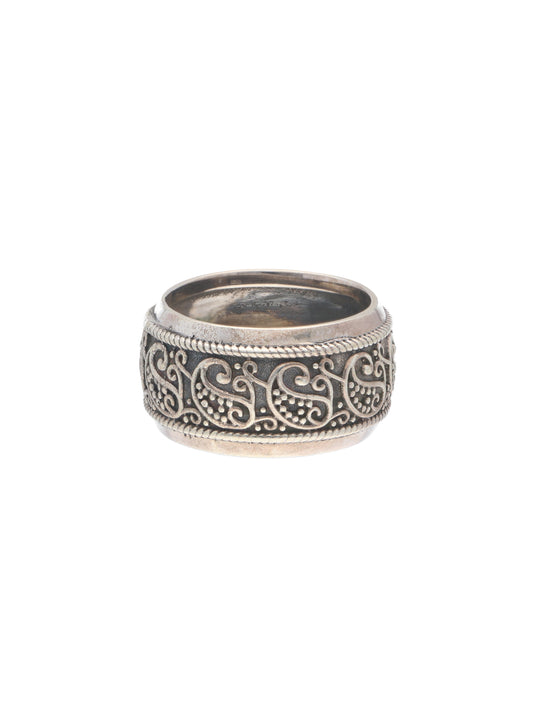 Bold 925 Silver Filigree Ring with Intricate Vine Motifs