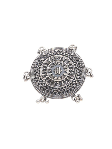 Intricately Crafted Hexagonal Ring with Delicate Silver Beading and Bell Detailing