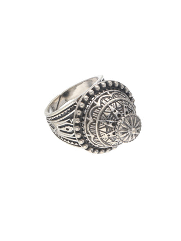 Ornate Dome-Shaped Silver Ring with Intricate Filigree Details