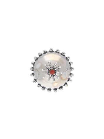 Radiant Sunburst Dome Silver Ring with Carnelian Accent