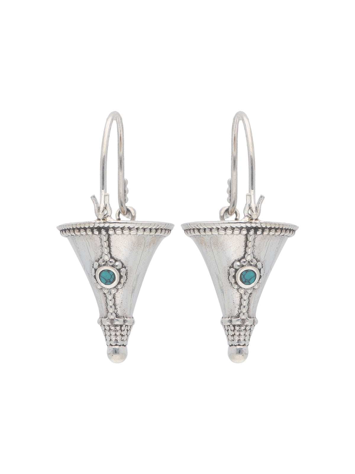 Silver Conical Earrings with Turquoise Stone Accents