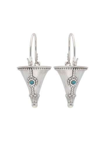Silver Conical Earrings with Turquoise Stone Accents