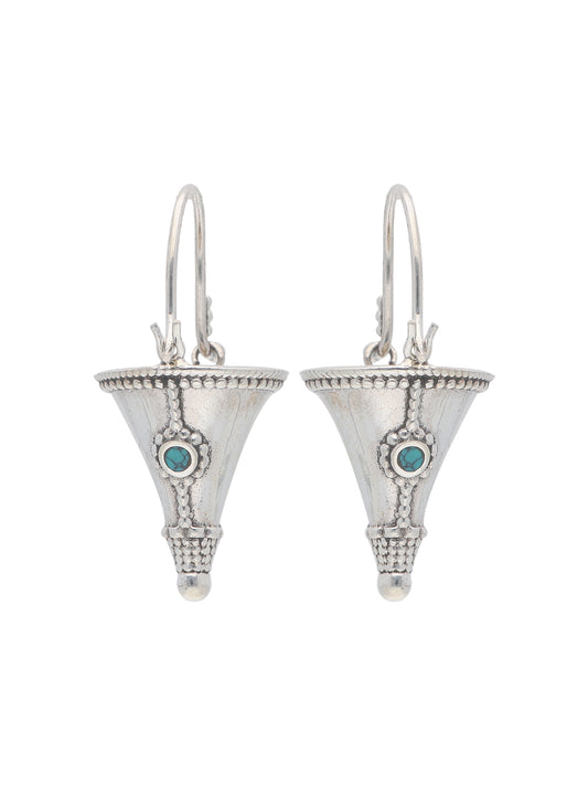 Silver Conical Earrings with Turquoise Stone Accents