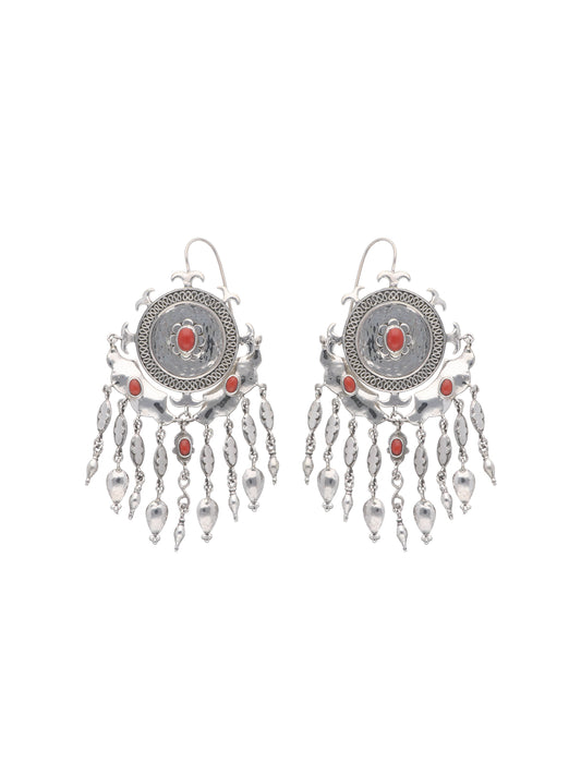 Handcrafted Traditional Sterling Silver Danglers with Coral Embellishments