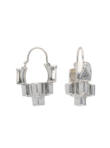 Geometric Sculptural Silver Earrings with Modern Design