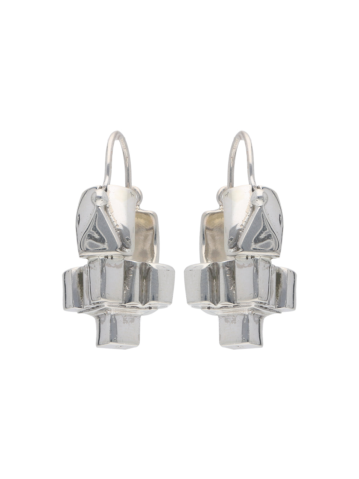 Geometric Sculptural Silver Earrings with Modern Design