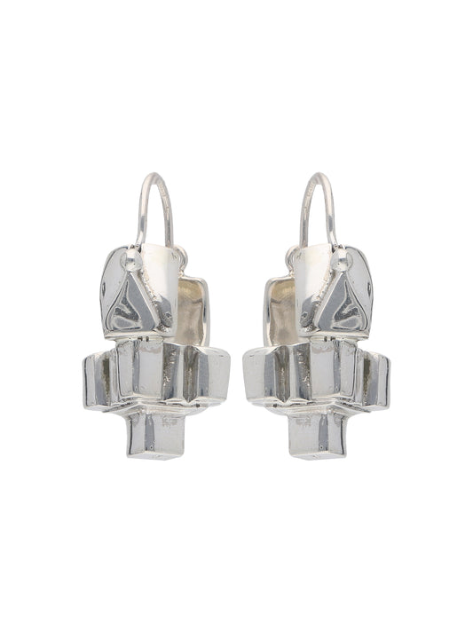 Geometric Sculptural Silver Earrings with Modern Design