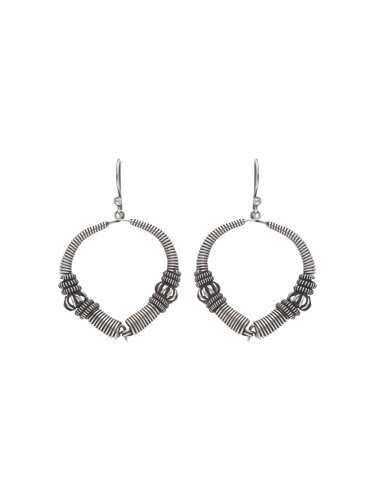 Coiled Silver Wire Hoop Earrings with Textured Detailing