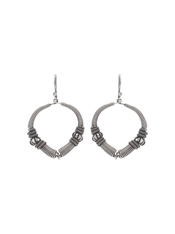 Coiled Silver Wire Hoop Earrings with Textured Detailing