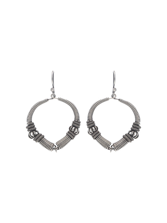 Coiled Silver Wire Hoop Earrings with Textured Detailing