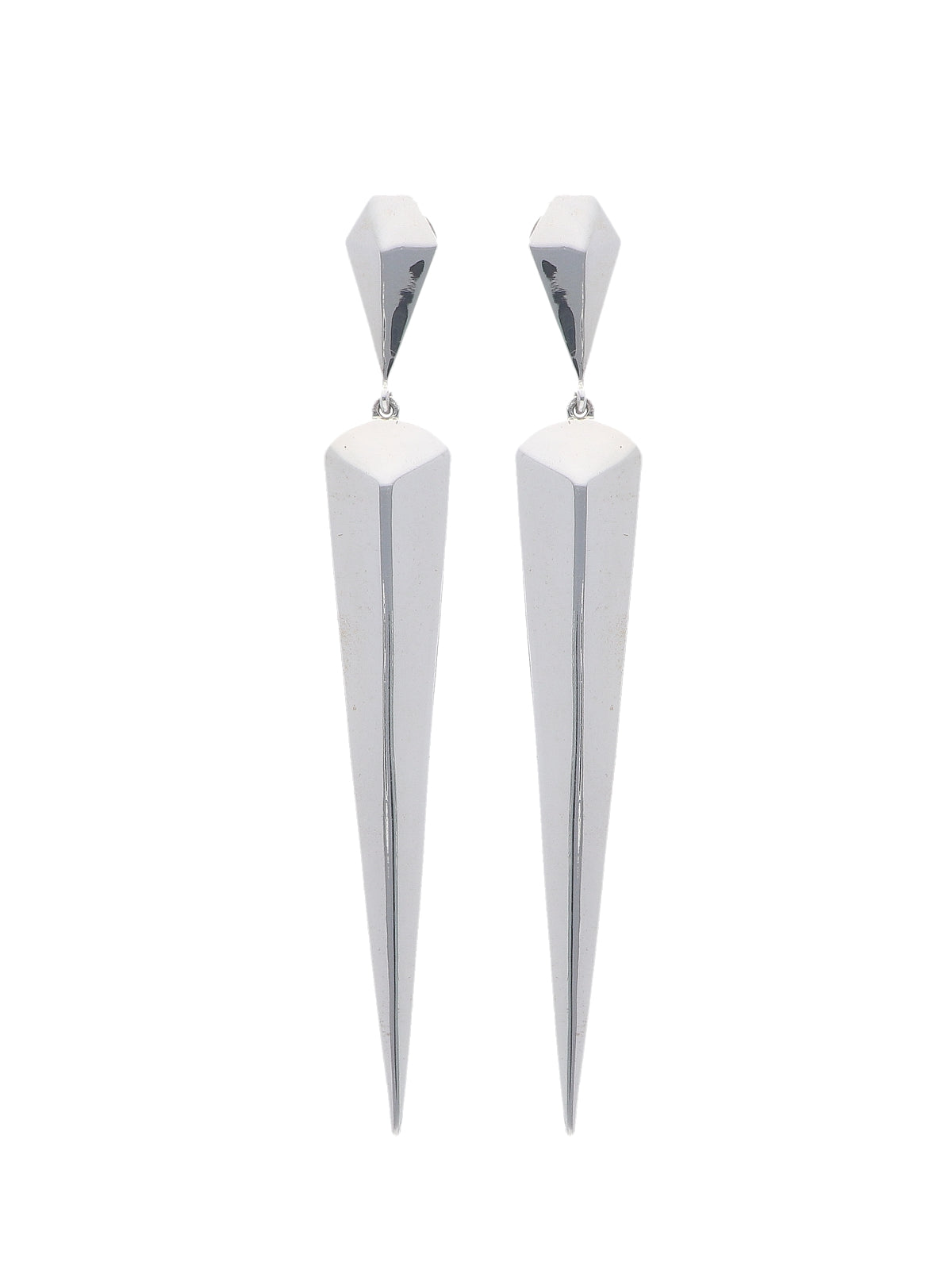 Geometric Faceted Silver Drop Earrings with Sleek Tapered Design