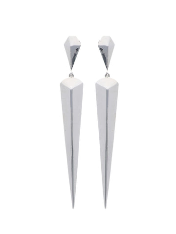 Geometric Faceted Silver Drop Earrings with Sleek Tapered Design