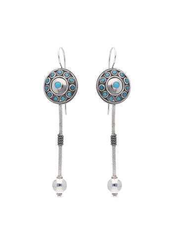 Turquoise Disc and Silver Drop Earrings with Beaded Accents