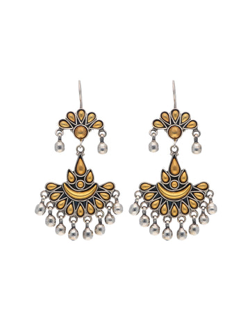 Gold and Silver Crescent Moon Fan Earrings with Beaded Accents