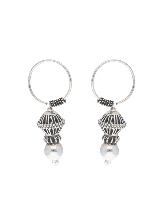 Antique Silver Hoop Earrings with Intricate Bead Charms