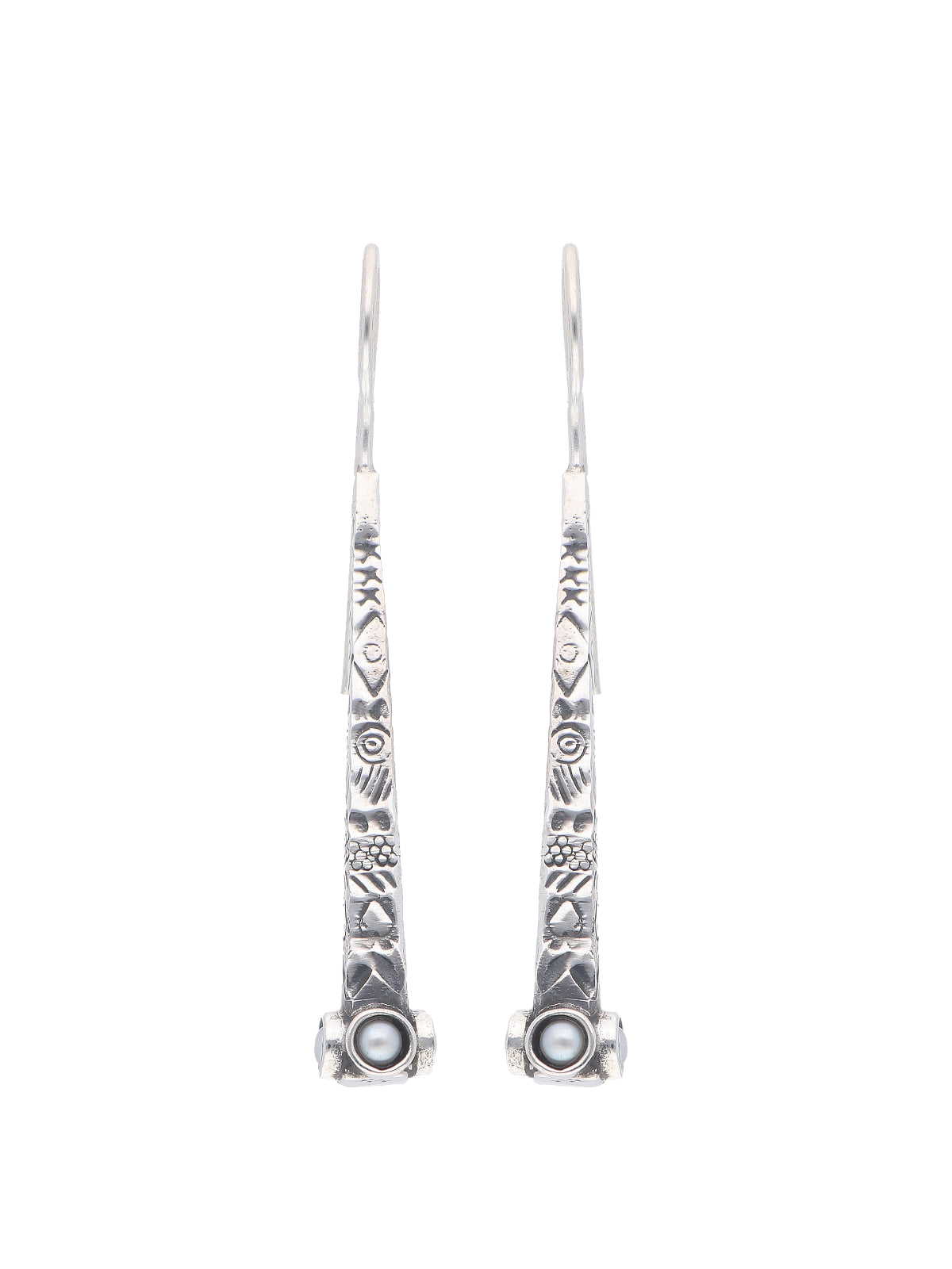Pearl-Embellished Oxidized Silver Earrings