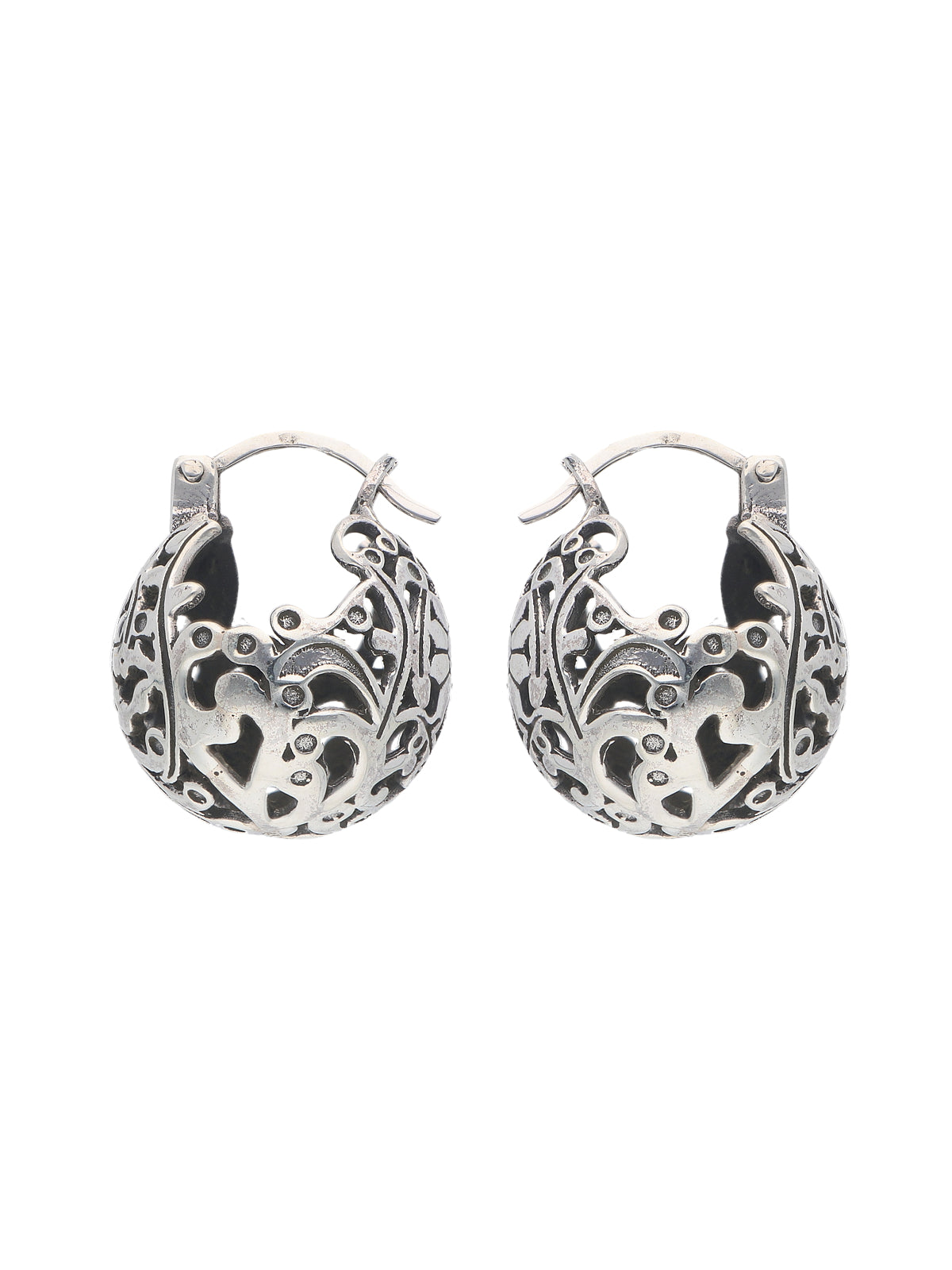 Ornate Heart Filigree Silver Hoop Earrings