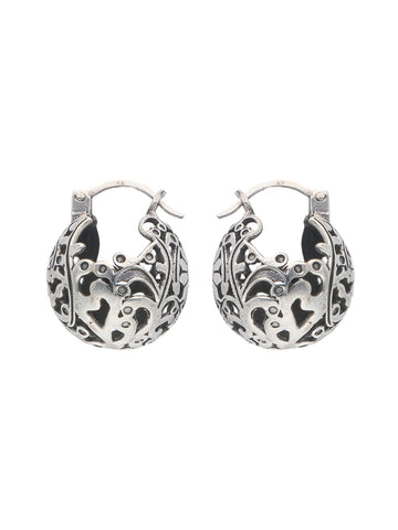 Ornate Heart Filigree Silver Hoop Earrings