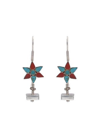 Turquoise and Red Star Earrings