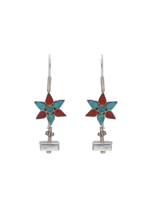 Turquoise and Red Star Earrings